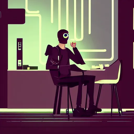 Image similar to handsome startup CEO having a cup of coffee. sci-fi cyberpunk concept art