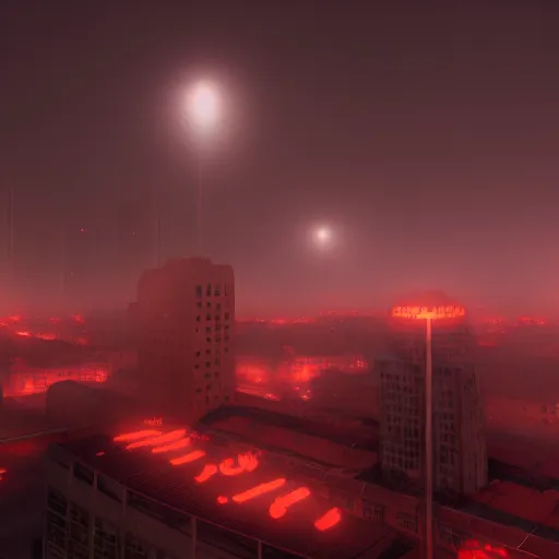 Prompt: city made of meat, night time, foggy, eerie lighting, 4k, unreal engine, artstation, photorealistic