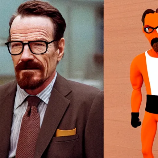 Image similar to Bryan Cranston as Gordon Freeman, holding a crowbar, in Freeman's suit, still from a movie