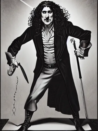 Image similar to weird al as a wizard, serious expression, in the style of frank frazetta