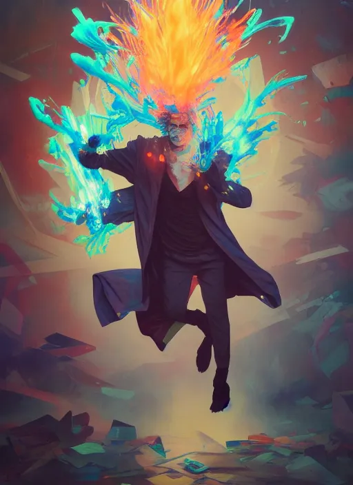 Prompt: rick sanchez, orange spike aura in motion, damaged japanese clothes, floating pieces, painted by art by tsuyoshi nagano, greg rutkowski, artgerm, alphonse mucha, spike painting