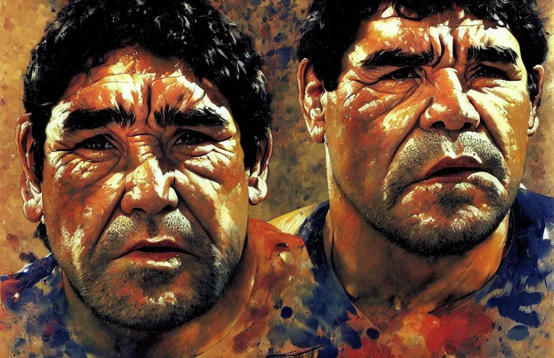 Image similar to portrait of diego maradona!!!!!!!!!!!!!!!!!!!!!!!!!!!, detailed face, detailed painting, epic lighting, by ilya repin, phil hale and kent williams