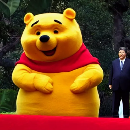 Prompt: Xi Jinping as Winnie the Pooh realistic cosplay full HD