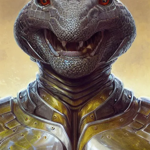 Image similar to snake animal as a realistic fantasy knight, closeup portrait art by donato giancola and greg rutkowski, digital art, trending on artstation, symmetry!!