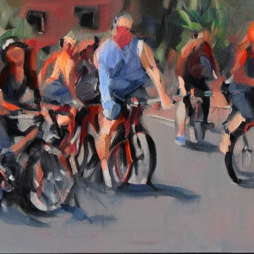 Prompt: Riding a bike, expressive oil painting