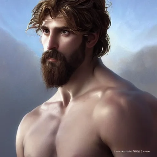 Image similar to Perfectly-centered portrait-photograph of a real life Greek god, lifelike, super highly detailed, professional digital painting, artstation, concept art, Unreal Engine 5, Photorealism, HD quality, 8k resolution, cinema 4d, 3D, beautiful, cinematic, art by artgerm and greg rutkowski and alphonse mucha and loish and WLOP