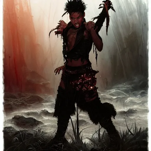 Image similar to rufio lost boys, darkwave, darksynth, concept art, sharp, digital matte painting, art by luis royo, greg rutkowski, wlop, dramatic lighting, trending on artstation