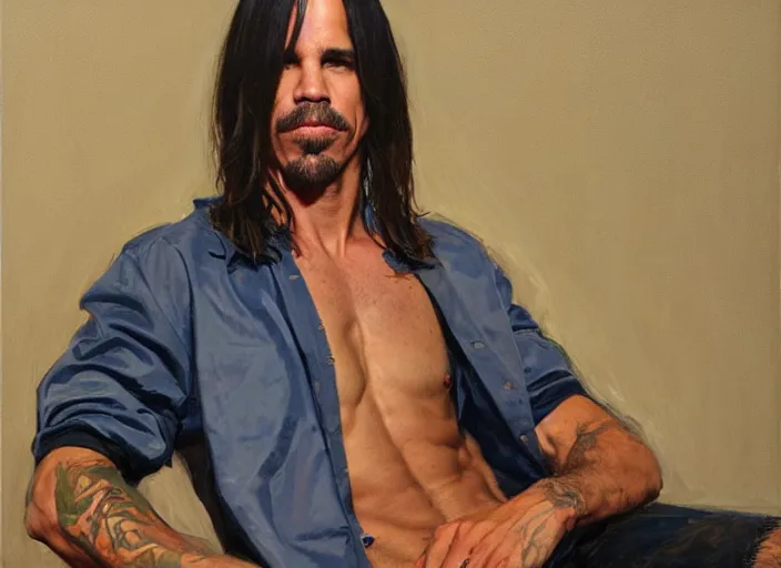 Image similar to a highly detailed beautiful portrait of anthony kiedis, by gregory manchess, james gurney, james jean