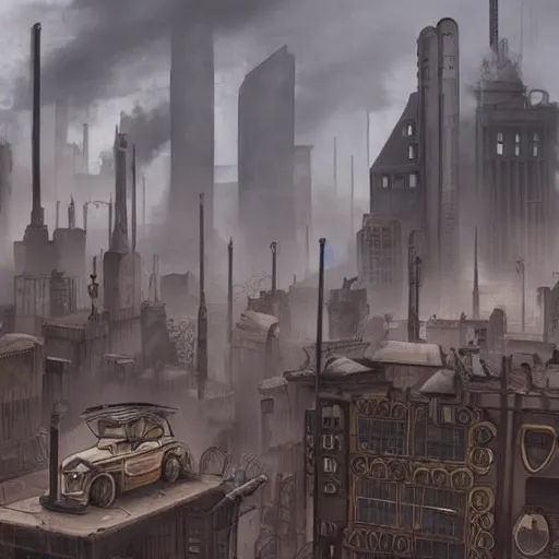 Image similar to photo of a dieselpunk city