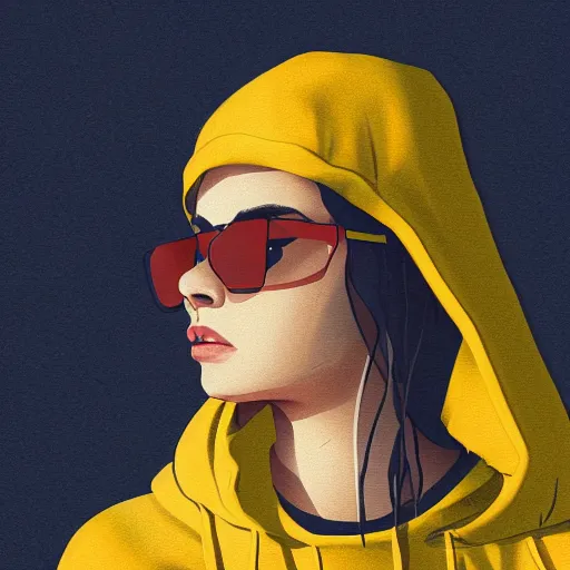 Prompt: girl in yellow hoodie, portrait, illustration, cyberpunk