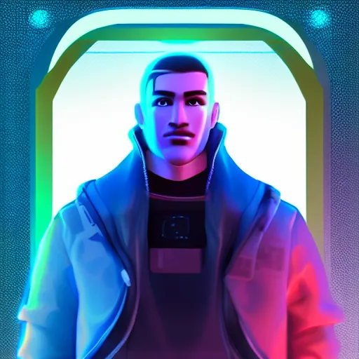 Prompt: memoji style male profile picture with cyberpunk vibes