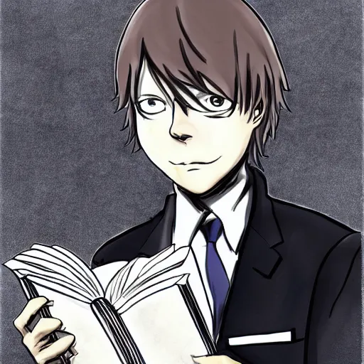 Image similar to biden deathnote anime, anime style, holding black notebook