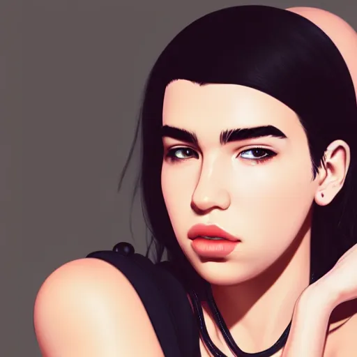 Image similar to dua lipa, anime, fine details, realistic shaded lighting, perfect face,