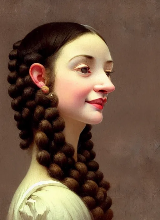 Image similar to hyper detailed 3 d render like a oil painting - cute portrait of a brunette named emma, italian looking, looking at camera, symmetrical face, long brunette hair, nose ring, a smiling cow looking over her shoulder by ryden, kawase hasui, dorothea tanning, edward hopper and james gilleard, aivazovsky, beksinski, outram, artstation