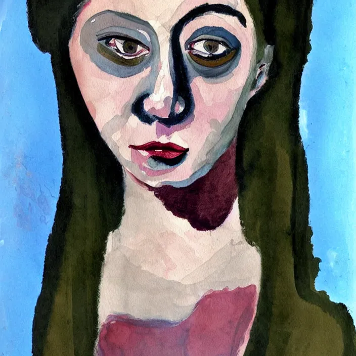 Image similar to nice quality and nice everything painting of a nice portrait of a yé-yé chanteuse with nice facial features, thick eyebrows, dark shadows under eyes, bright eyes, sweater and shorts, at the psych ward laughing at the viewer, stylistically like old French youth horror movies from the 1960s, softly shadowed, enjoyable, with quality provio, student art project 1986.