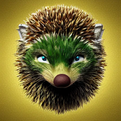 Prompt: behance hd, 3 d head of green hedgehog, cgsociety, symmetrical logo, a digital painting by grillo demo, cgsociety, pop surrealism