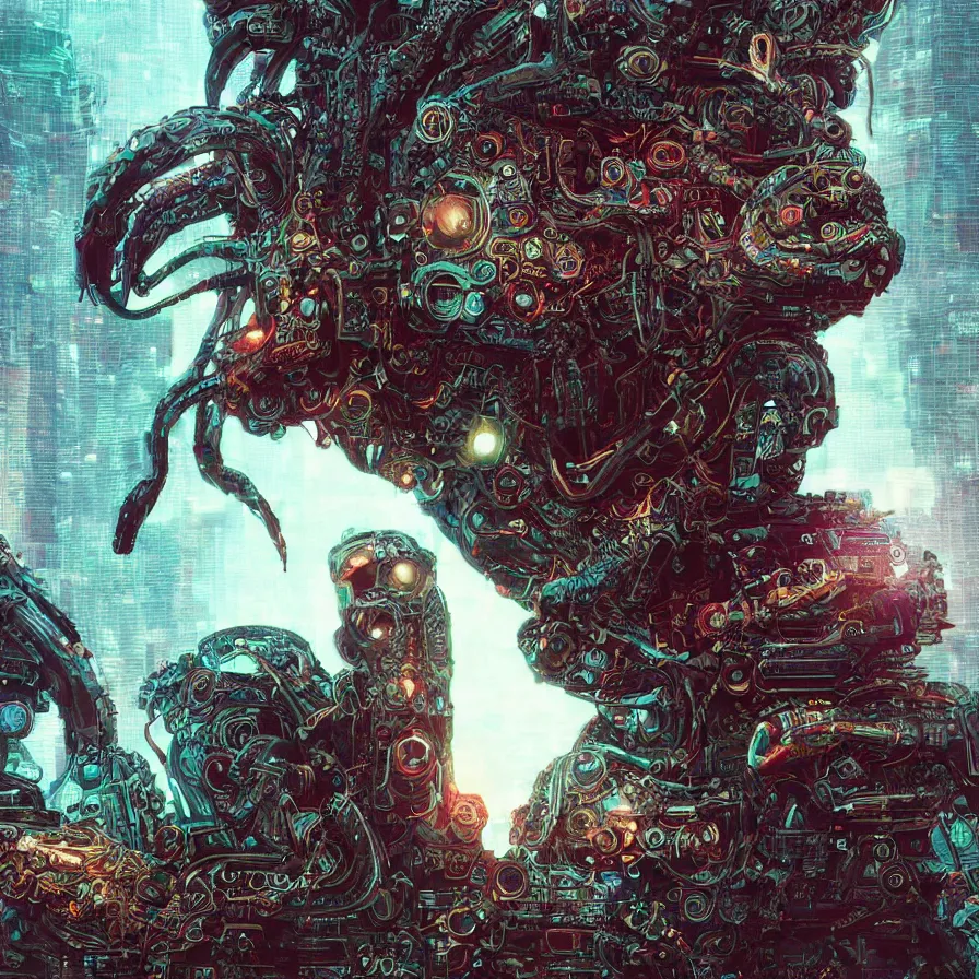 Image similar to portrait of a squid monster. intricate abstract. cyberpunk, vhs glitch. intricate artwork. by Tooth Wu, wlop, beeple, dan mumford. octane render, trending on artstation, greg rutkowski very coherent symmetrical artwork. cinematic, hyper realism, high detail, octane render, 8k