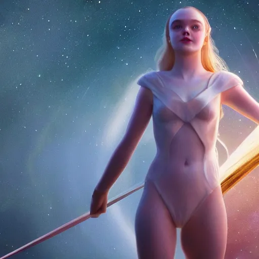 Image similar to Elle Fanning as a Valkyrie in space, by Edward Hopper, Extremely detailed. 4K. Award winning.