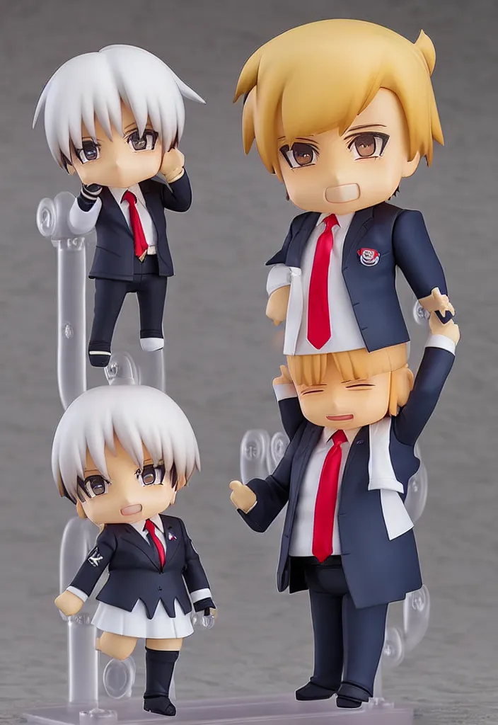 Prompt: An Anime Nendoroid of DONALD TRUMP!!!!!!!!!, Product Photo, 8k, Sharp photo