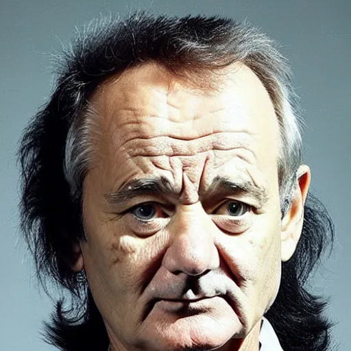 Prompt: bill Murray has 80s metal singer hair and is a member of the Beatles