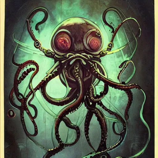 Image similar to cute anime portrait of alien humanoid full body with four tentacles on his feet five eyes on his face with his ship destroyed