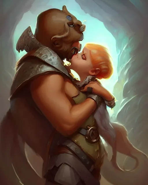 Image similar to cute little anthropomorphic idris alba kissing, cute and adorable, pretty, beautiful, dnd character art portrait, matte fantasy painting, deviantart artstation, by jason felix by steve argyle by tyler jacobson by peter mohrbacher