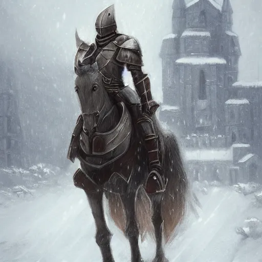 Image similar to paladin knight in a snow storm in front of a castle, Mandy Jurgens