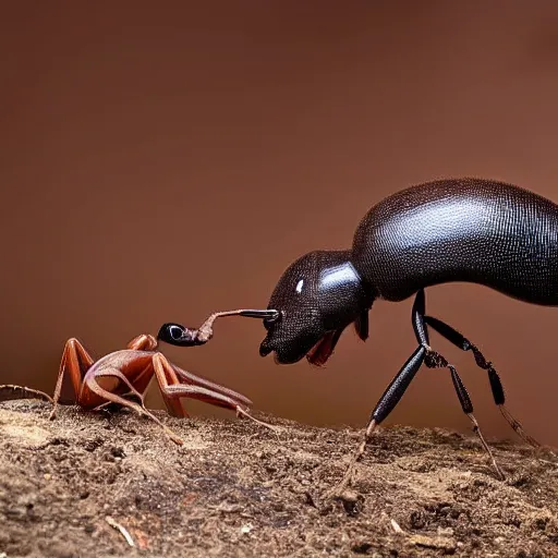Prompt: a giant ant eating an anteater