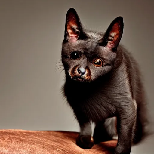 Prompt: a bat - cat - hybrid, animal photography