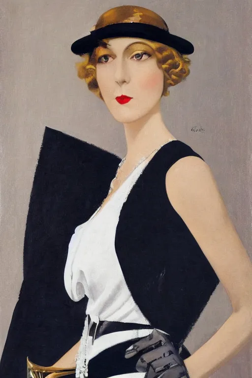 Image similar to a oil painting depicting a Jazz Age high society figure, 1920s style, smooth, highly detailed, high contrast, Coles Phillips, Dean Cornwell, JC Leyendecker, 8K