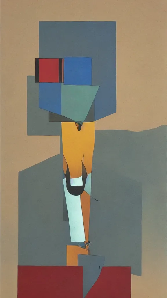 Image similar to abstract primitivism minimalism art painting, lines, forms, shapes, in style of rene magritte