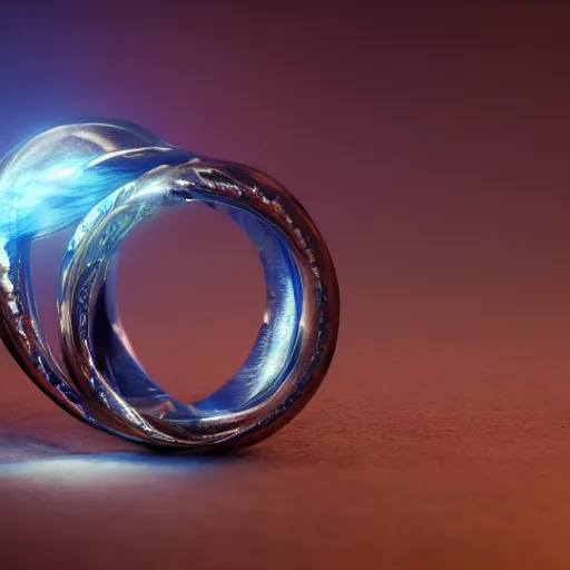 Image similar to a fantasy ring, blue glow, realistic reflections, intricate details, cinematic lighting, depth of field, octane render