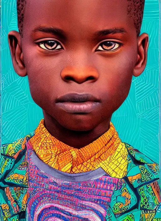 Image similar to colourful upper half portrait of an african boy - art by aya takano, magazine collage, highly detailed, digital painting, illustration, smooth, sharp focus, intricate, clustered, busy, pinterest, behance,