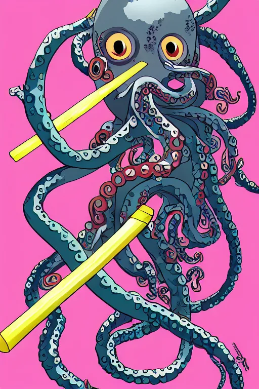 Prompt: professional anime rendering of an octopus dressed as a ninja with a katana. colorful design. intricate, anime manga style, trending on art station.