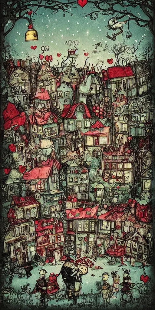 Image similar to a vintage valentine's day scene by alexander jansson and where's waldo