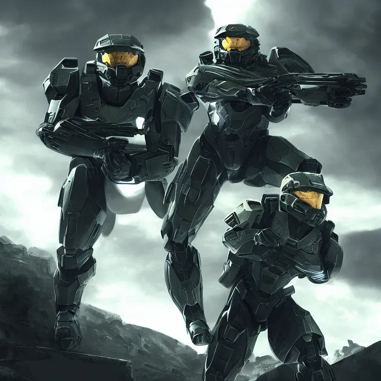 Image similar to Noble Six from Halo, cinematic lighting, concept art