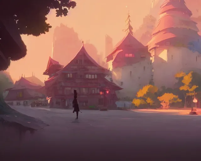 Image similar to fantasy town novigrad, cory loftis, james gilleard, atey ghailan, makoto shinkai, goro fujita, studio ghibli, rim light, exquisite lighting, clear focus, very coherent, plain background, soft painting