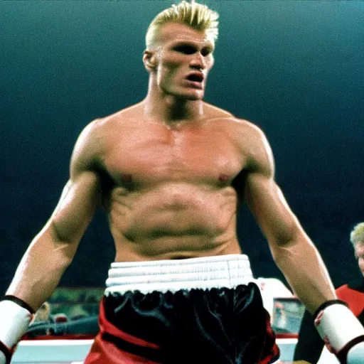 Prompt: dennis bergkamp as ivan drago in rocky iv, photorealistic, highly detailed, sharp focus, 4 k, movie still, dramatic