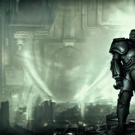 Image similar to Portrait of Kanye West as the emperor of humanity from warhammer 40k in Gears of War, splash art, movie still, cinematic lighting, dramatic, octane render, long lens, shallow depth of field, bokeh, anamorphic lens flare, 8k, hyper detailed, 35mm film grain