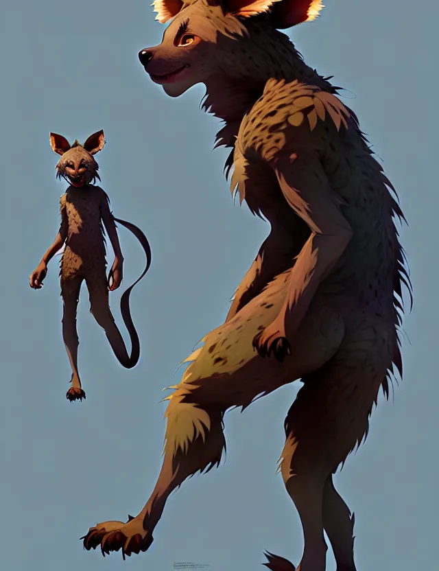 Image similar to a beautiful fullbody portrait of a cute anime male brown hyena boy. character design by cory loftis, fenghua zhong, ryohei hase, ismail inceoglu and ruan jia. artstation, volumetric light, detailed, photorealistic, fantasy, rendered in octane