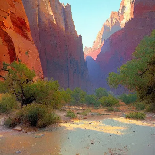 Image similar to zion national park painted by jeremy mann
