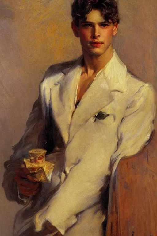 Image similar to attractive male, painting by gaston bussiere, j. c. leyendecker