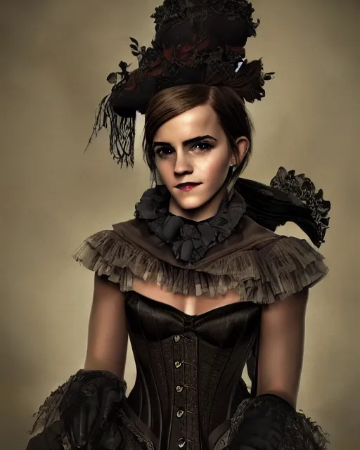 Prompt: full shot portrait painting of very beautiful emma watson standing as black maiden in stockings corset noir studio, character design by mark ryden and pixar, ue 5, daz, hyperrealistic, octane render, cosplay, rpg portrait, dynamic lighting, intricate detail, cinematic