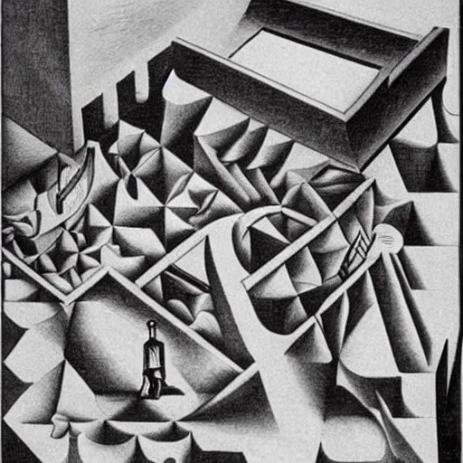 Image similar to M.C. Escher's Relatively drawing done by Salvador Dali