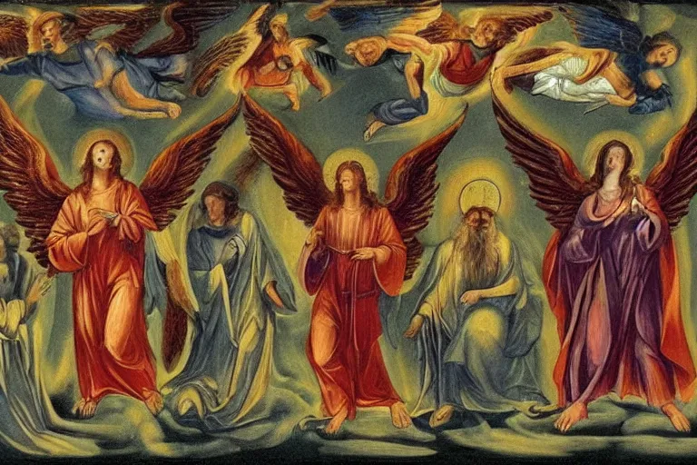 Prompt: the angels as described in the book of revelations