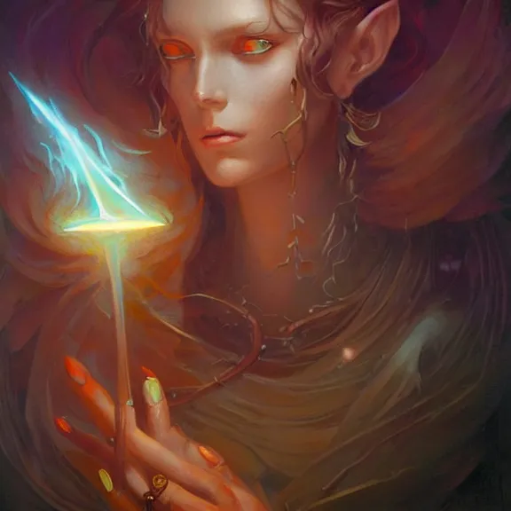 Image similar to a highly detailed beautiful portrait in the style of peter mohrbacher and in the style of jean delville. glowing rune of magical power.