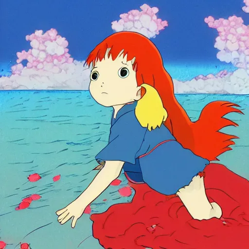Prompt: ponyo by hayao miyazaki in the style of ponyo