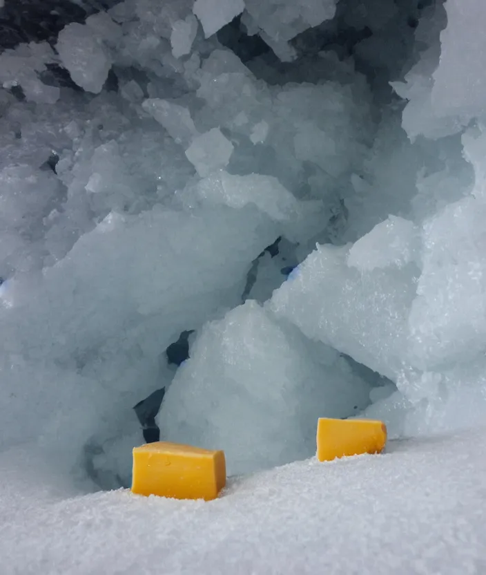 Image similar to cheese inside an ice cavern, 33mm photo