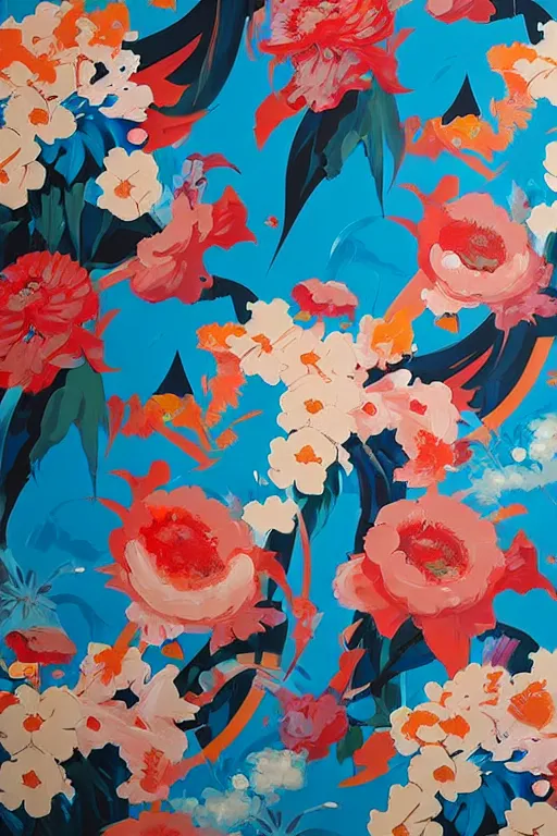 Prompt: Floral wallpaper by Nielly and tristan eaton, studio ghibli and greg rutkowski