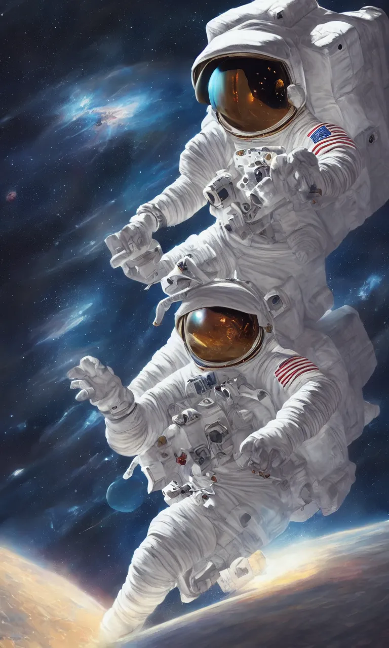 Prompt: Astronaut in space, trending on artstation, by Noah Bradley